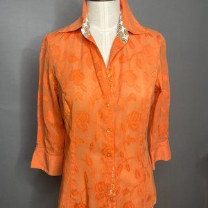 Orange lace 3/4 sleeve top with gorgeous detail